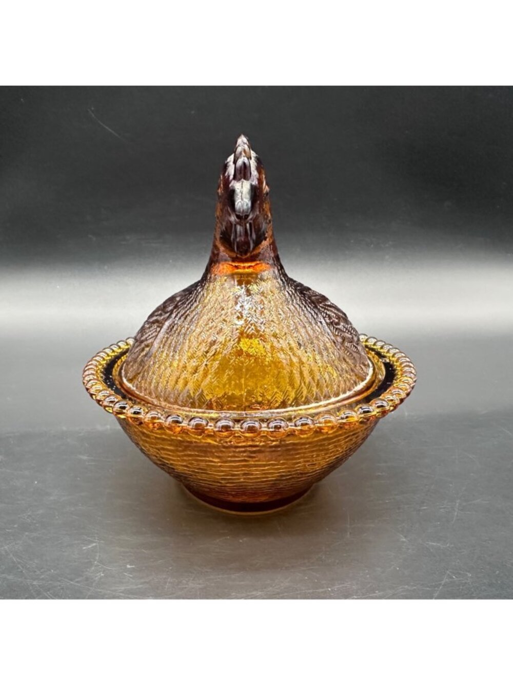 Vintage Indiana Glass Hen On A Nest Amber Candy Dish 1970s Chicken Farm HON - Picture 5 of 12